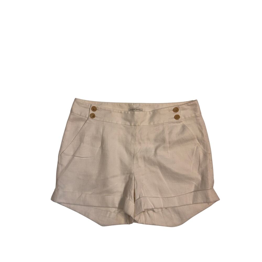 Banana Republic Women's White Flat Front Button Shorts Size 16 Lined Cuffed